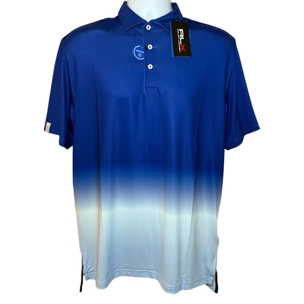 RLX Ralph Lauren Golf Polo Shirt Blue White Ombre Wicking Mens M Performance